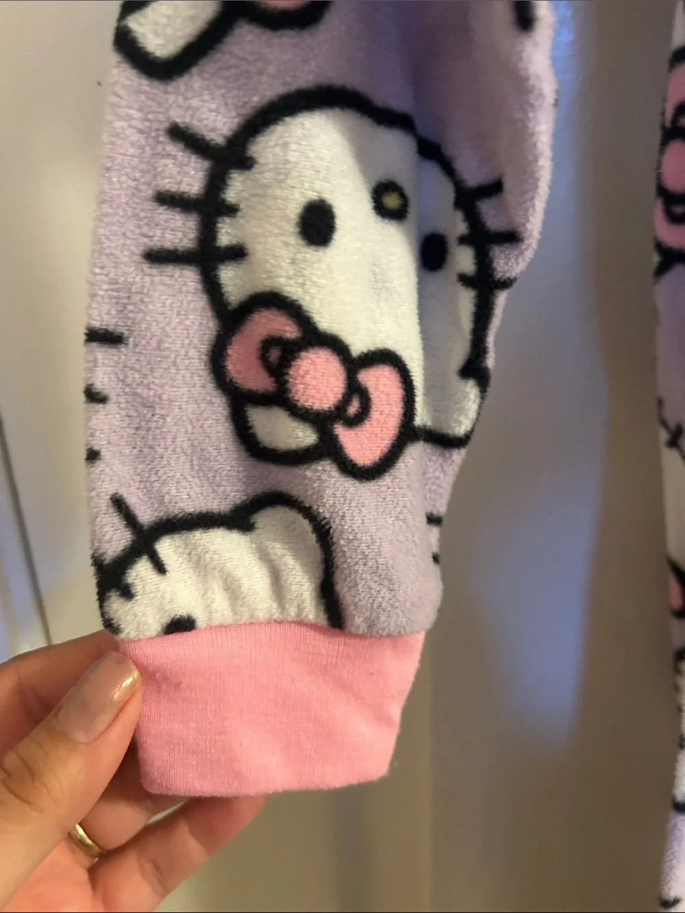Hello Kitty Lavender and White Fleece One-Piece Pajama Footie with Pink Accents